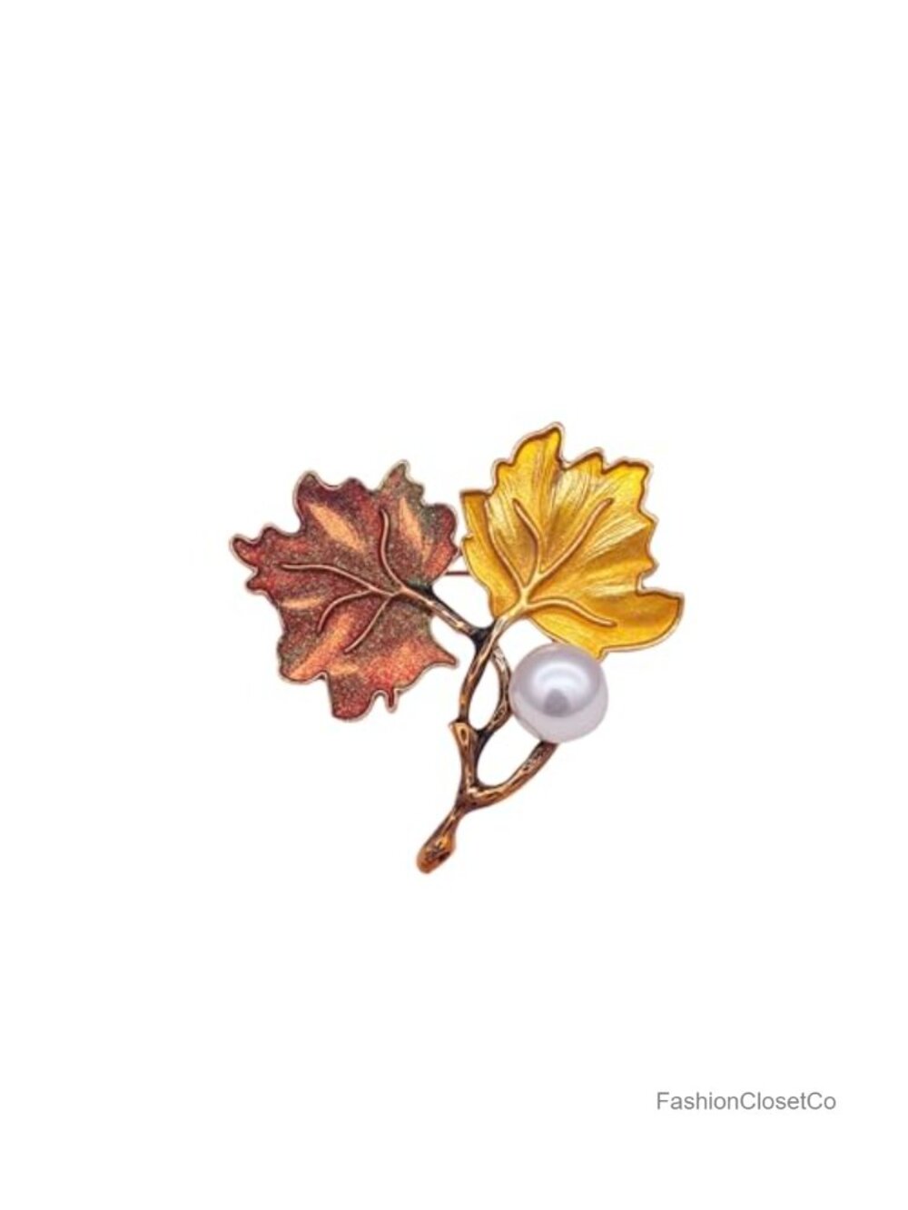 Ginkgo Leaf Brooch with Pearl Enamel Lapel Pin for Women